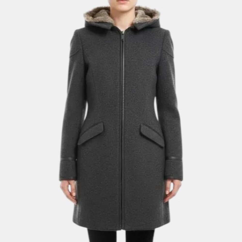 Emporio Armani hooded wool long coat grey women's size 40